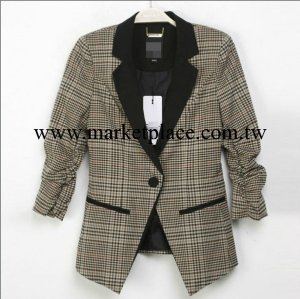 2013 新款 格子西服外套 七分袖女式西裝外套工廠,批發,進口,代購