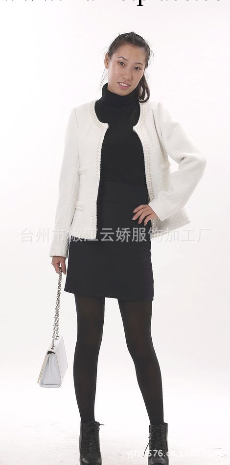 2013秋冬新款奢華手工釘珠小香風毛呢長袖圓領短款女式外套工廠,批發,進口,代購