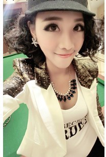 韓版修身小西裝 女 袖拼凸點皮西裝外套 2色工廠,批發,進口,代購