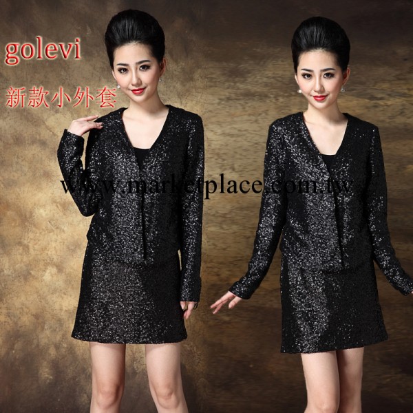 GOLEVI2013秋季新品女式黑色亮片短款修身氣質小外套 歐美原單工廠,批發,進口,代購