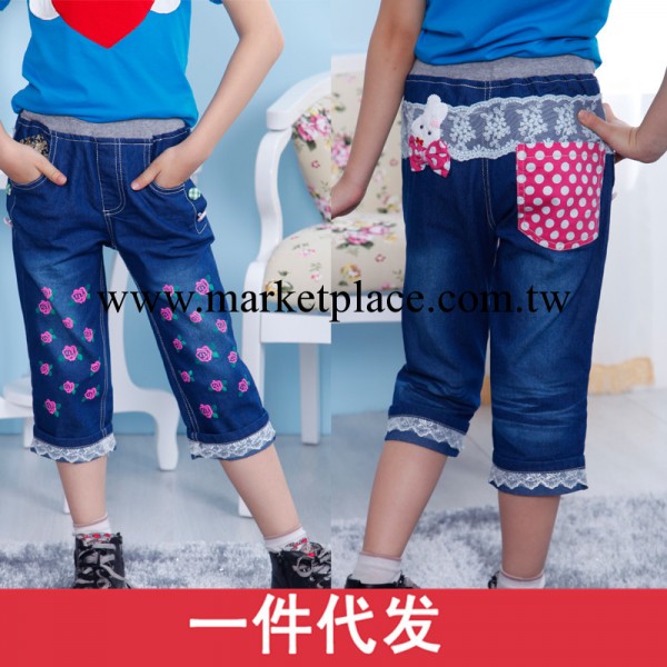 2013新款兒童牛仔褲 卡通女童七分褲批發 品牌童裝 女孩牛仔褲工廠,批發,進口,代購
