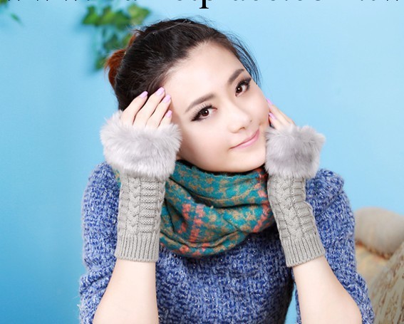 韓國新款仿兔毛露半指鍵盤中長款保暖手套 可愛加厚女款手套冬工廠,批發,進口,代購
