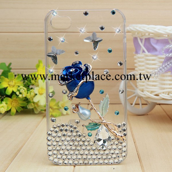 iphone5鑲鉆手機殼 藍色玫瑰花 蘋果5代水鉆殼 一件代發廠傢批發工廠,批發,進口,代購
