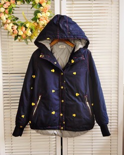 13-11-69 日單 2013冬季新品手工刺繡小黃鴨連帽加厚棉服棉衣外套工廠,批發,進口,代購
