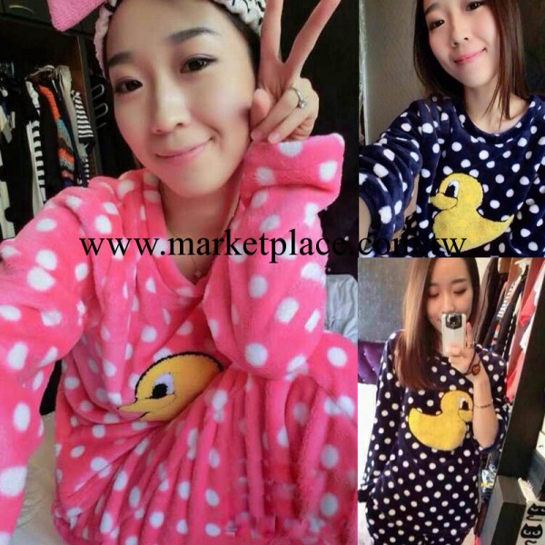 2922  珊瑚絨波點小黃鴨可愛睡衣 傢居服套裝工廠,批發,進口,代購