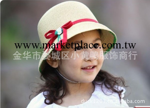 韓版新款兒童草帽 女童圓邊帽蕾絲櫻桃裝飾帽子 遮陽大沿沙灘帽工廠,批發,進口,代購