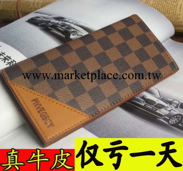 供應男士真皮錢包 男款黑長款格子兩折多卡位高檔錢夾工廠,批發,進口,代購