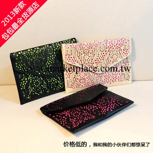 2013新品夏款女包 個性鏤空亮色信封手拿包單肩包 pu潮包包批發工廠,批發,進口,代購