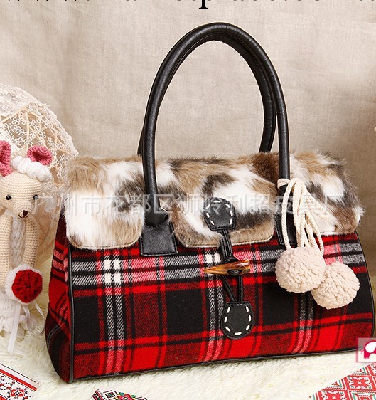 包郵原創設計2013新款歐美時尚蘇格蘭版大包毛毛手提單肩女包包工廠,批發,進口,代購