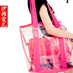 批發女包 韓版時尚多用途透明沙灘包 旅遊購物手提包 雙層斜挎工廠,批發,進口,代購