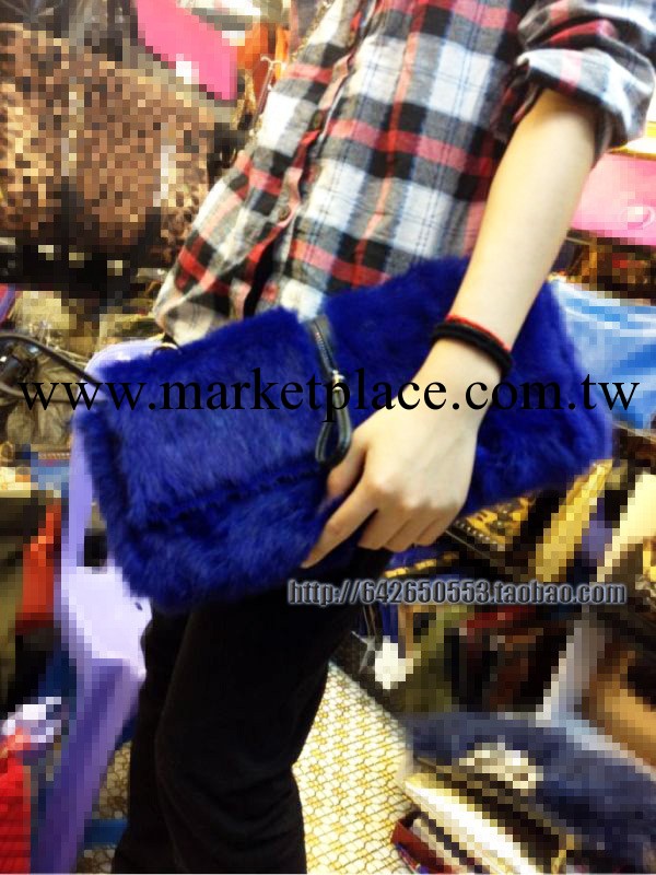 秋冬新款 韓版多色 拉鏈裝飾高端兔毛皮草手拿包單肩斜跨包女包工廠,批發,進口,代購