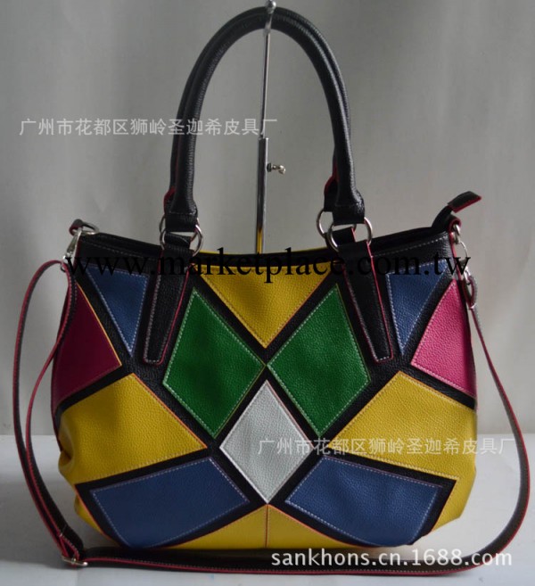 箱包批發商直銷彩色方塊休閒女包 彩拼手提|單肩包大款時尚包包工廠,批發,進口,代購