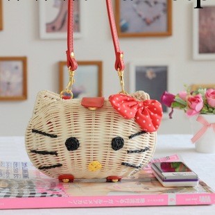 廠傢批發2013新款可愛KT貓藤編包 單肩斜跨草編包手機零錢鑰匙包工廠,批發,進口,代購