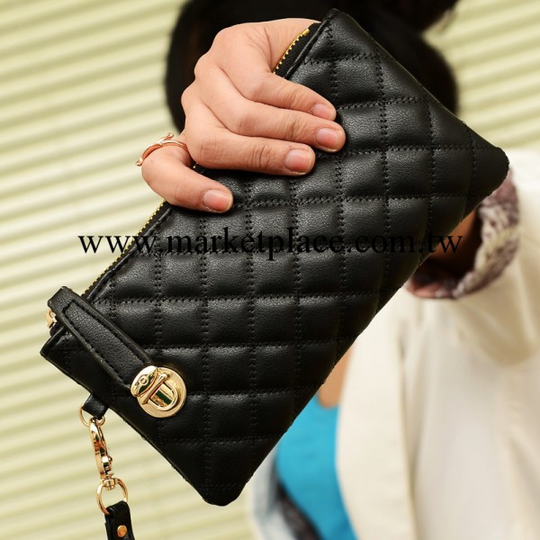 新款韓版女式長款錢包可愛菱格拉鏈手包女士錢夾皮夾卡包手拿包包工廠,批發,進口,代購