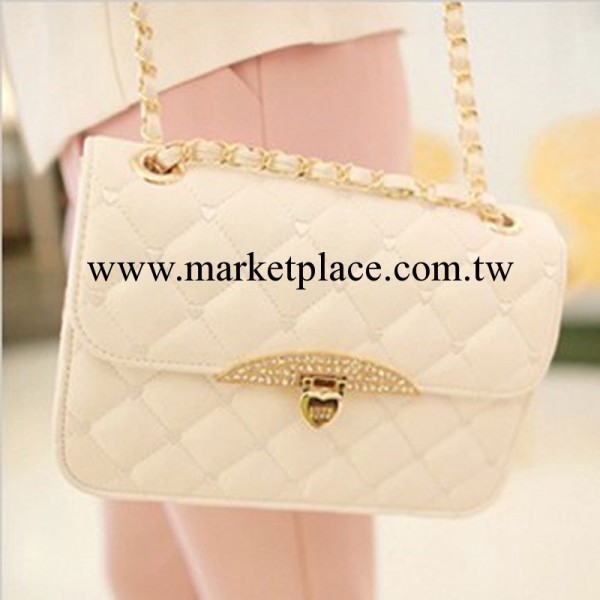 韓國代購進口女包 名媛淑女小香風菱格拼色水鉆搭扣鏈條包單肩包工廠,批發,進口,代購