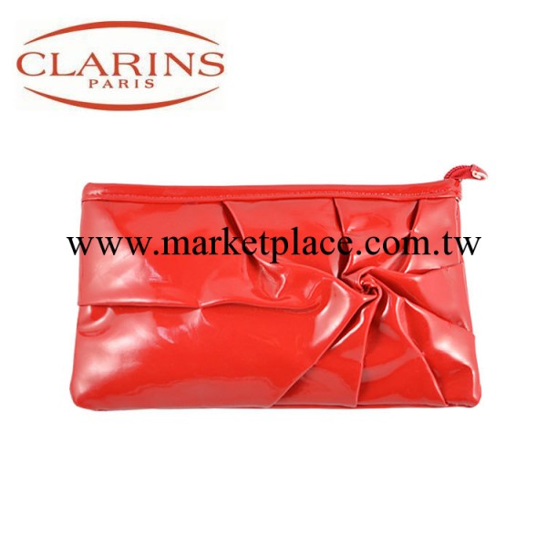 紅色漆皮CLARINS嬌韻詩皺褶花朵化妝包收納包手拿包晚宴包工廠,批發,進口,代購