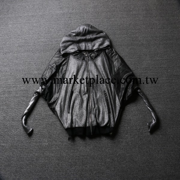 RG歐洲站 2013秋冬新款連帽女士大衣高檔外套真皮蝙蝠袖拼接女裝工廠,批發,進口,代購