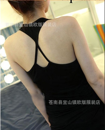 女式圓領細螺紋純棉吊帶衫 新款長款透氣 百搭打底後背交叉女背心工廠,批發,進口,代購