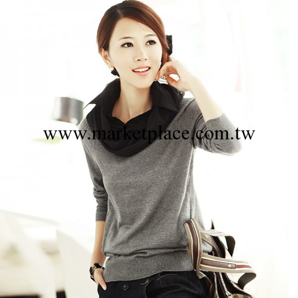 哥弟正品牌2013秋冬裝新款韓版假兩件襯衫領女式針織打底毛衣上衣工廠,批發,進口,代購