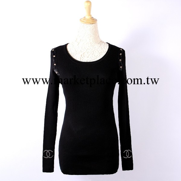 2013韓版套頭長袖圓領修身黑色顯瘦女式針織衫 女式純色 秋季批發工廠,批發,進口,代購