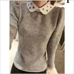 2013秋季新款氣質帶鉆小方領聳肩女式針織衫批發工廠,批發,進口,代購