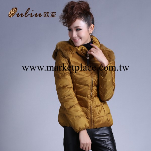 OULIU冬裝新款兔毛拼接立領短款羽絨衣女士羽絨衣外套31122工廠,批發,進口,代購