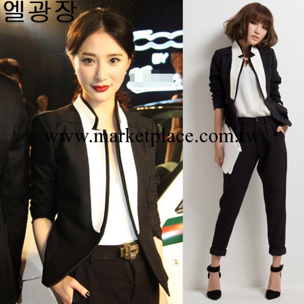2013秋裝明星同款拼接長袖修身短款OL小西裝西服女小外套工廠,批發,進口,代購
