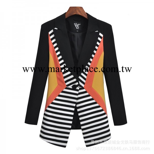 廠傢直供女款小西裝拼接拼色條紋女款一粒扣小西服外套批發JT-H07工廠,批發,進口,代購
