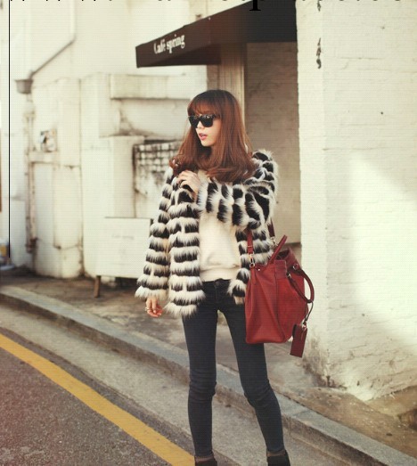 歐韓clothing外貿速賣代批發2013新女拼色條紋皮草ebaySMT sell工廠,批發,進口,代購