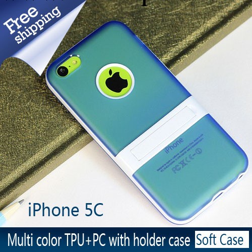 爆款蘋果iphone5C 半透明帶支架手機殼 tpu+pc保護套 蘋果手機殼工廠,批發,進口,代購