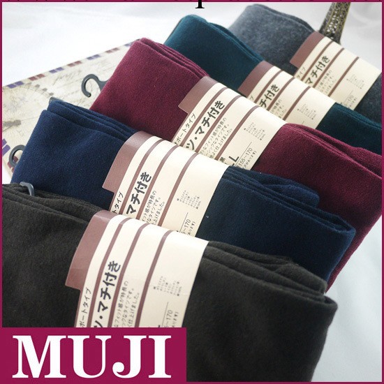 日本原單MUJI 無印良品秋季精梳棉連褲襪 加檔純色針織連腳褲襪批發・進口・工廠・代買・代購