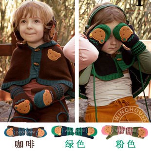 兒童手套 兒童毛線手套 兒童小熊扣子手套 兒童針織手套工廠,批發,進口,代購