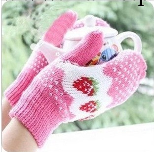 冬季必備 可愛女生內加絨圓點雪花草莓保暖手套 雙層加厚毛線手套工廠,批發,進口,代購