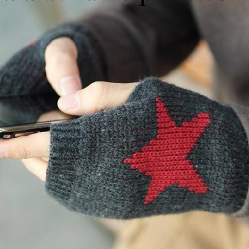 秋冬新品 毛絨加厚保暖 刺繡五角星男 女通用情侶款半指手套批發工廠,批發,進口,代購