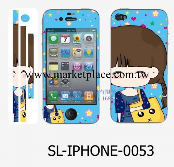 爆款iphone4/4s卡通彩膜 全身貼手機保護膜磨砂星光帶邊框全身貼工廠,批發,進口,代購