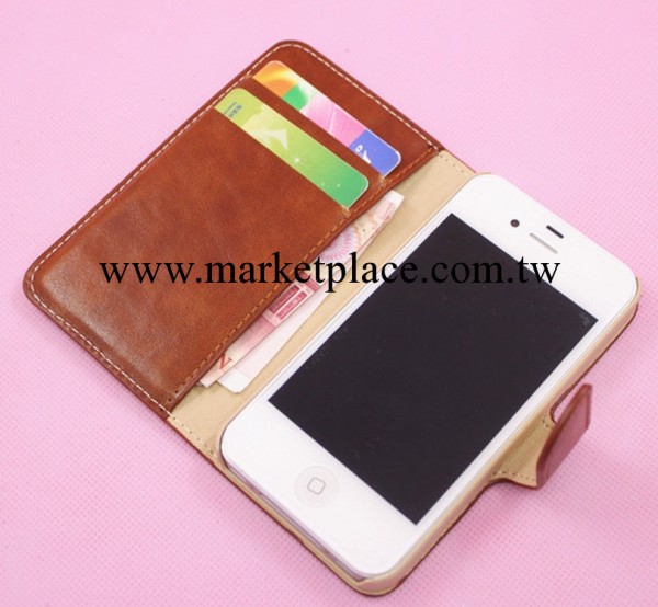 新款手機皮套 瘋馬紋 左右開高檔皮套 iPhone4新款 錢包式手機套工廠,批發,進口,代購