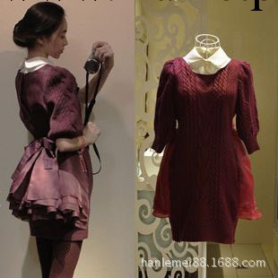 卓*雅2013秋款新款中袖麻花針織拼接連衣裙#8716 301工廠,批發,進口,代購