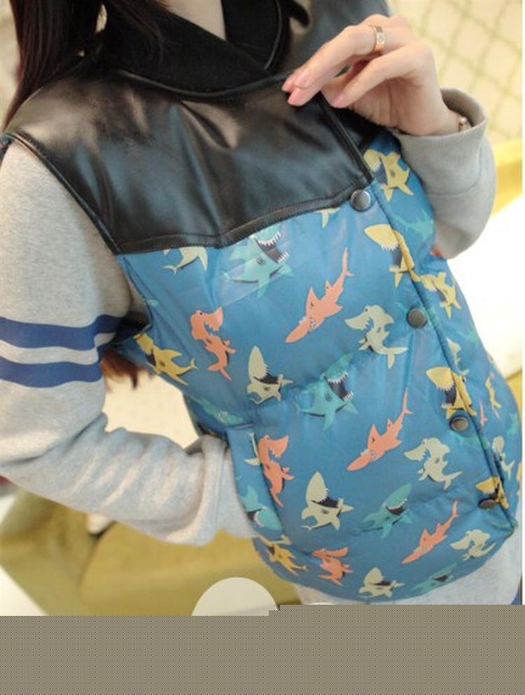 韓國精品 可愛小鯊魚跳躍拼皮面包棉馬甲 秋冬 女式 批發 1023-29工廠,批發,進口,代購