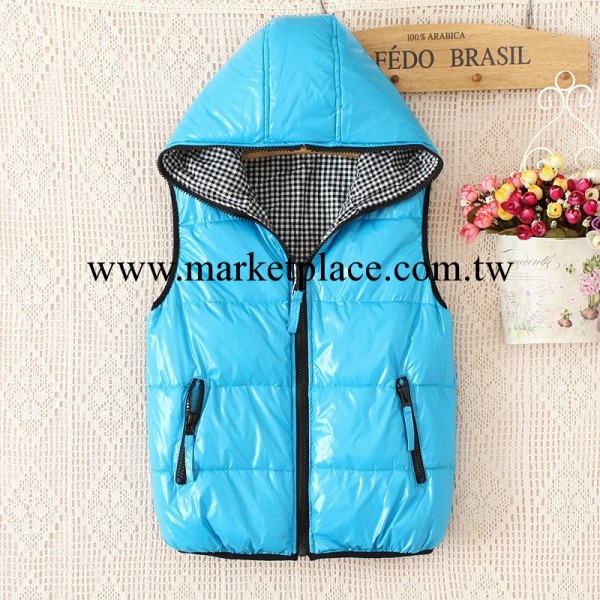 秋冬新品 韓版無袖棉馬甲外套 格子雙面穿連帽拉鏈馬甲女時尚百搭工廠,批發,進口,代購