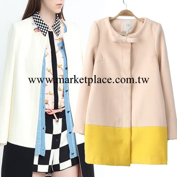 2013秋冬新品 專櫃海報款式拼色羊毛呢大衣 女士中長款風衣外套女工廠,批發,進口,代購