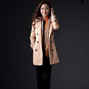 2013新款女士中長款風衣外套韓版修身雙排扣女式風衣春秋女裝大衣工廠,批發,進口,代購
