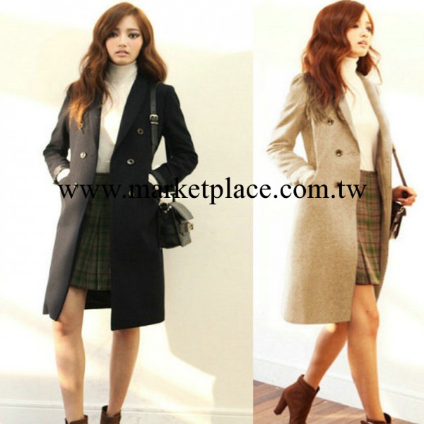2013秋冬新款歐美毛呢西裝外套女式雙排扣長款大碼修身西服31049工廠,批發,進口,代購