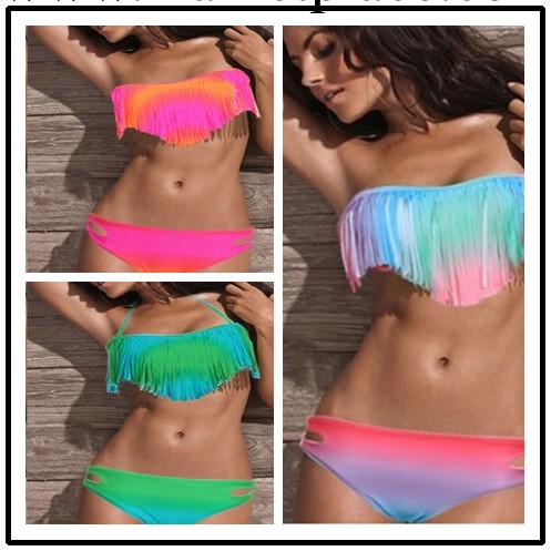 2013維多利亞的秘密泳衣漸變色流蘇比基尼 三色一字領泳衣 維多泳工廠,批發,進口,代購