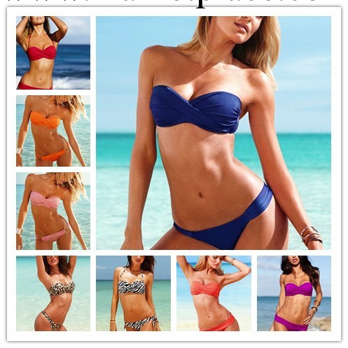 維多利亞的秘密 2013新品小胸聚攏熒光色系帶抹胸性感比基尼1301工廠,批發,進口,代購