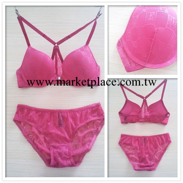 維多利亞的秘密奢華提花蕾絲格子前扣胸罩套裝加厚提升原單供應工廠,批發,進口,代購