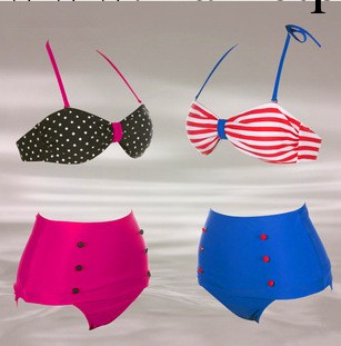 維多利亞的秘密泳衣復古高腰款女士泳衣海軍風比基尼分體溫泉泳裝工廠,批發,進口,代購