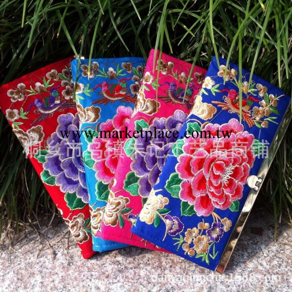 批發 民族風繡花錢夾 復古古典牡丹刺繡繡花女士長款錢包錢夾工廠,批發,進口,代購