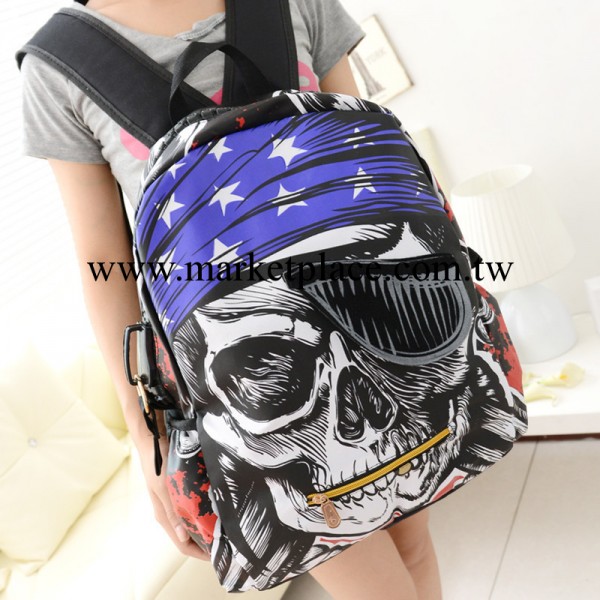 包包2013新款韓版潮女雙肩包海盜印花雙背勁酷潮流中學生書包批發工廠,批發,進口,代購