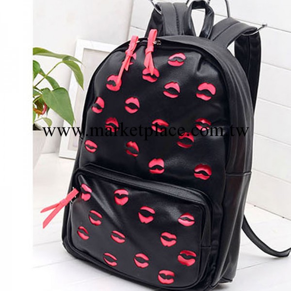 2013新款韓版學院風嘴唇雙肩包可愛學生書包大容量旅行單肩背包工廠,批發,進口,代購
