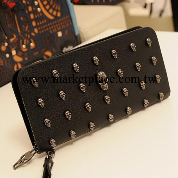 韓版2013新款錢包 男女長款正品錢夾復古骷髏頭鉚釘手拿包LZ138工廠,批發,進口,代購